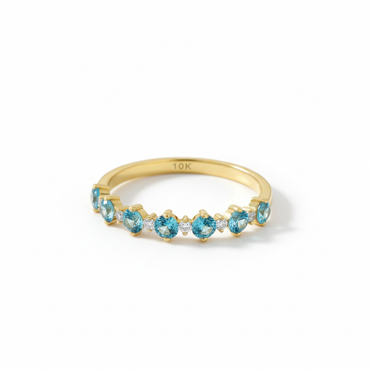 Anillo Oro 10k con piedra Celeste y Blanco