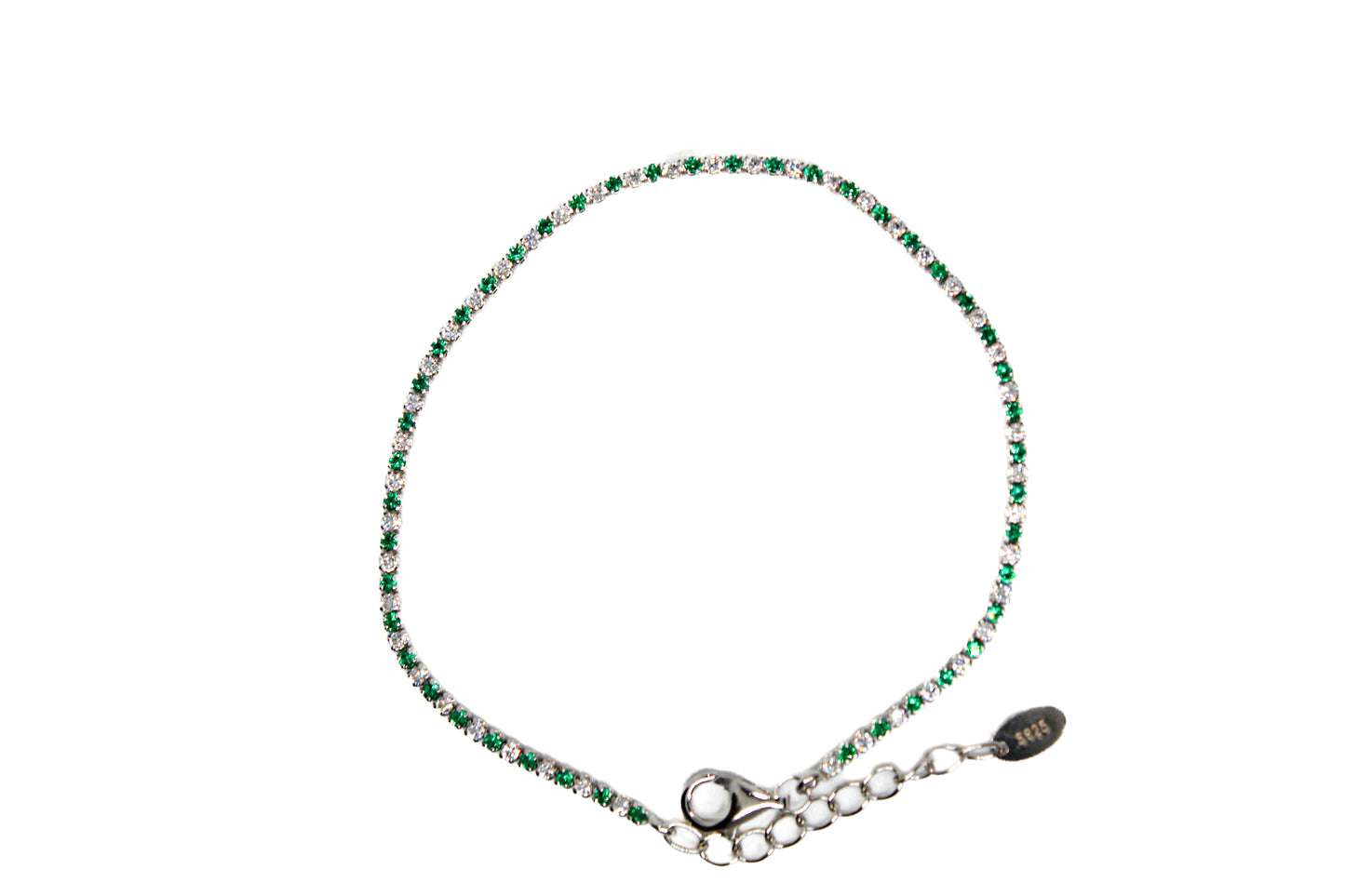 Pulso Plata con Piedra Blanca y Verde